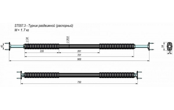 Турник раздвижной (распорный) V-Sport ST057.3 600_380