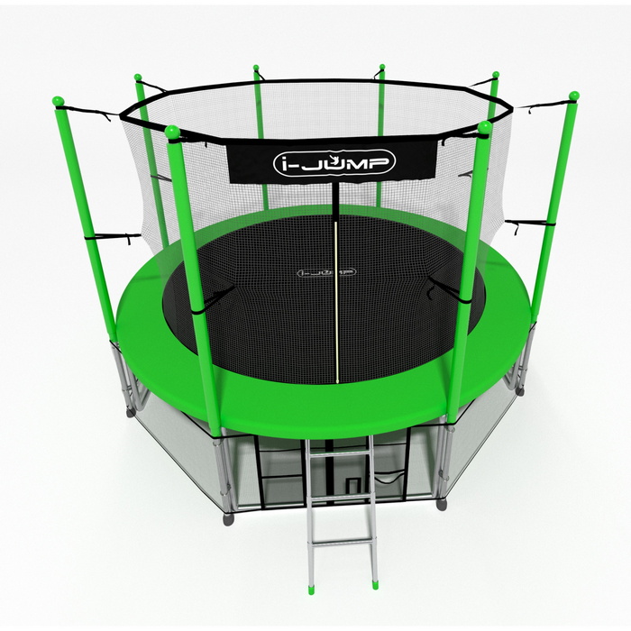 Батут i-Jump Classic 14FT 427 см с нижней сетью и лестницей зеленый 700_700