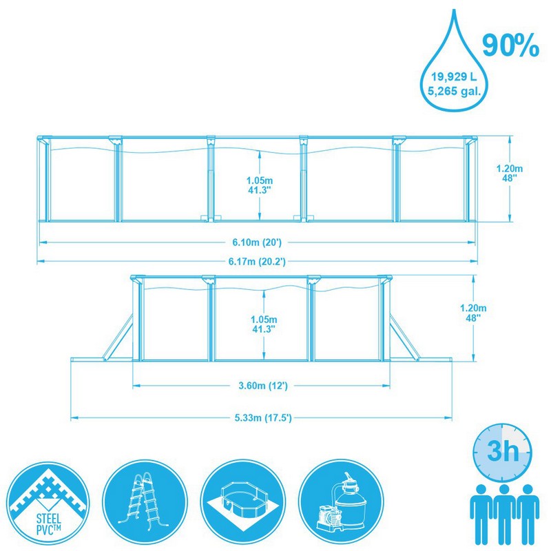 Бассейн со стальными стенкам 610х360х120см Bestway Hydrium Pool Poseidon 56369 800_800